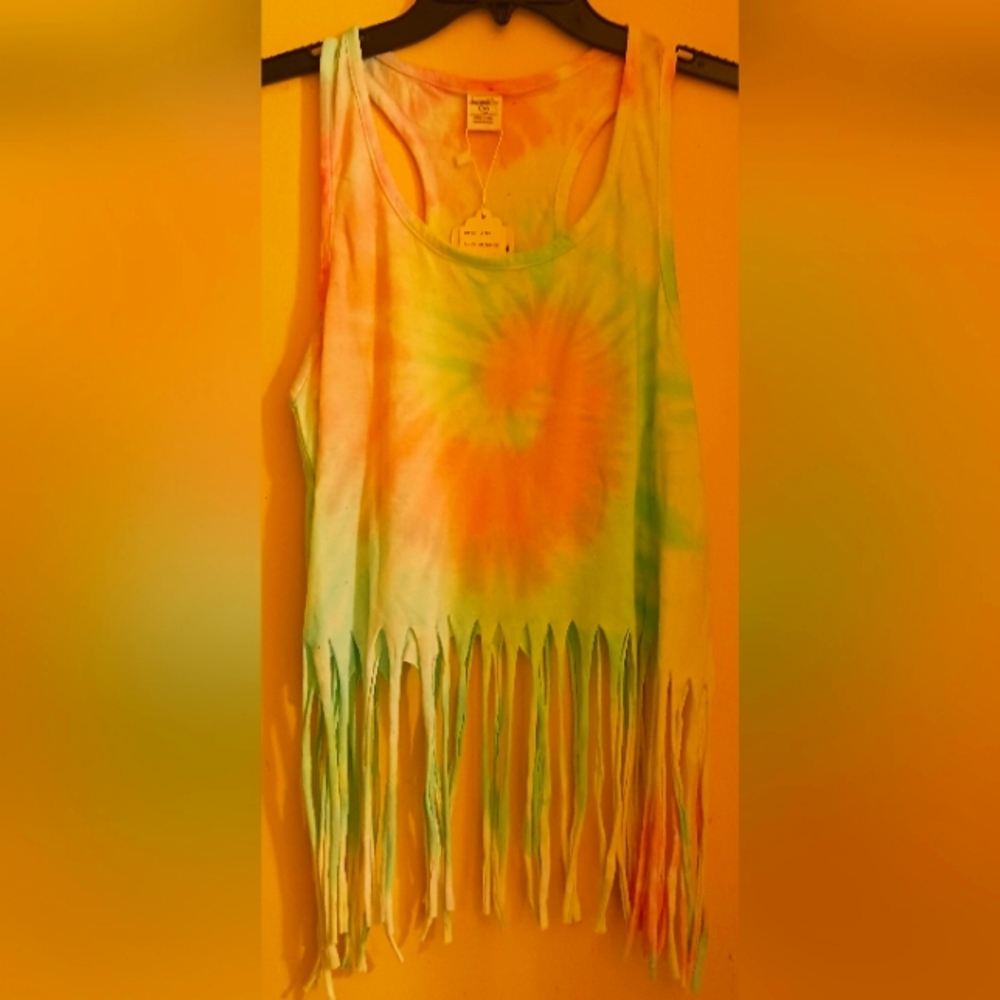 Pastel tie dye tank top w/fringe Sz M nwt